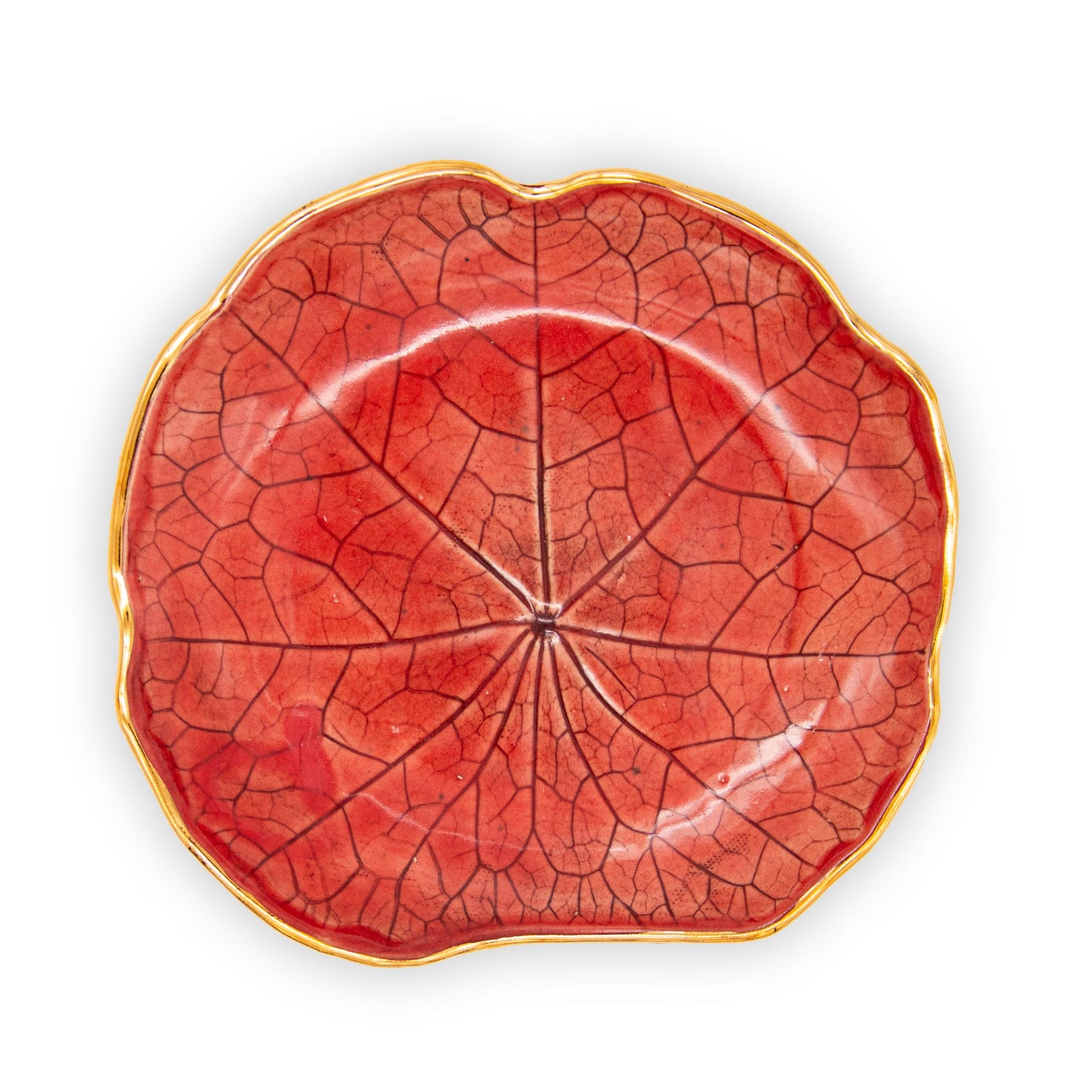 Ballad Ceramics Nasturtium Leaf Impression Small Ceramic Plate in red