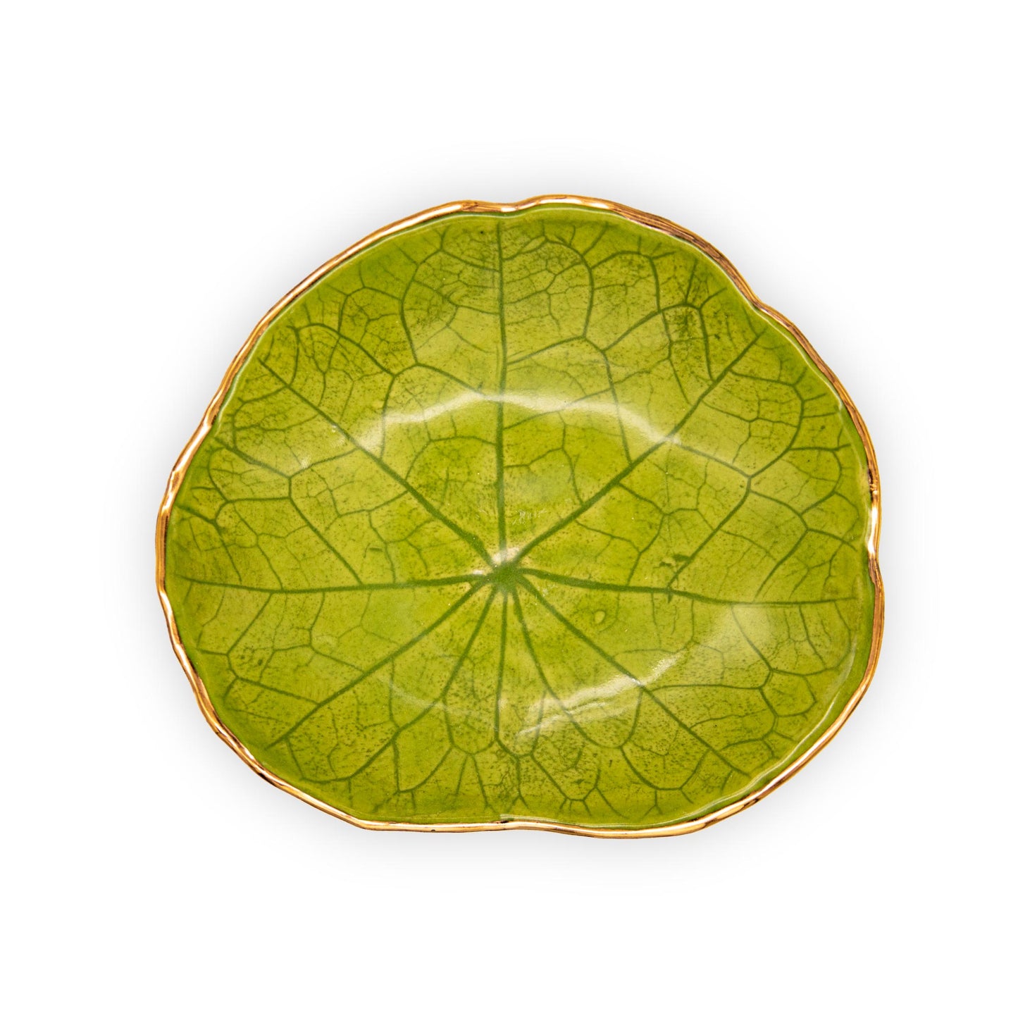 Ballad Ceramics Nasturtium Leaf Impression Mini Ceramic Dish in green