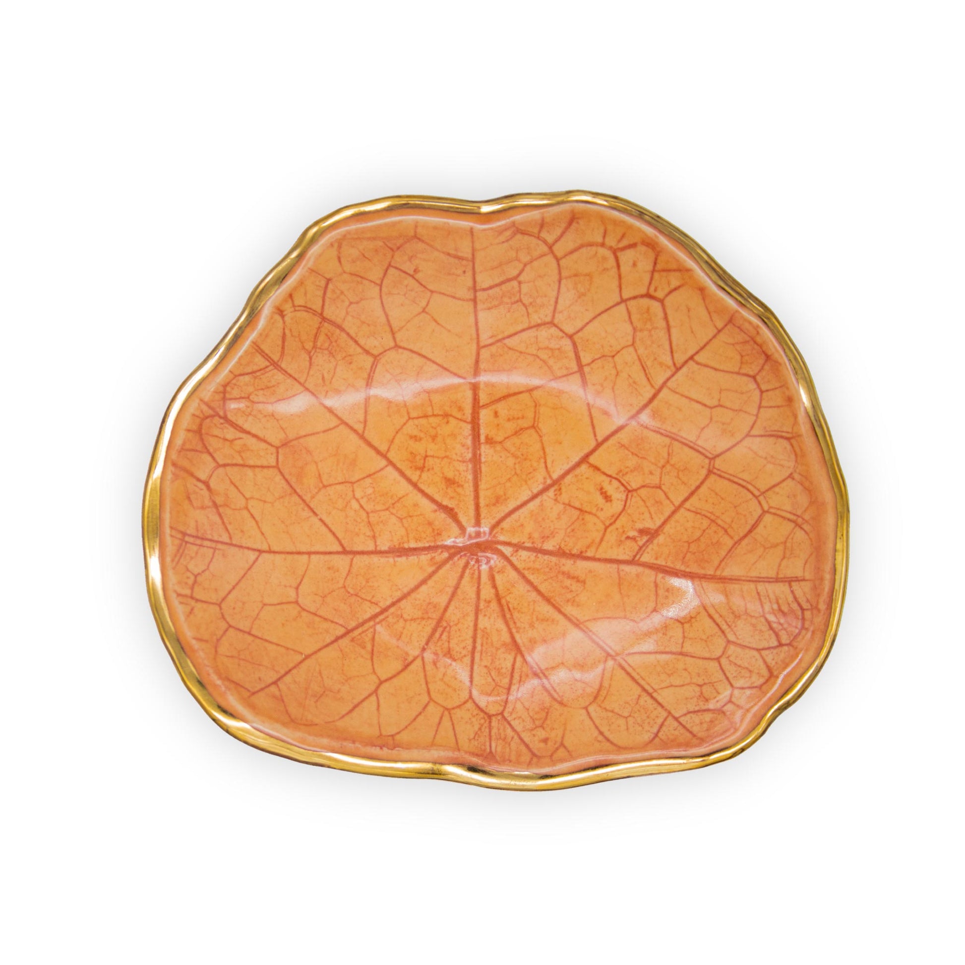 Ballad Ceramics Nasturtium Leaf Impression Mini Ceramic Dish in orange