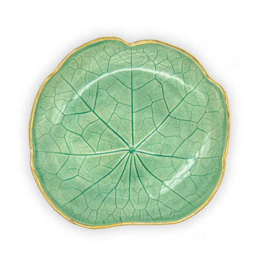 Ballad Ceramics Nasturtium Leaf Impression Small Ceramic Plate in aqua