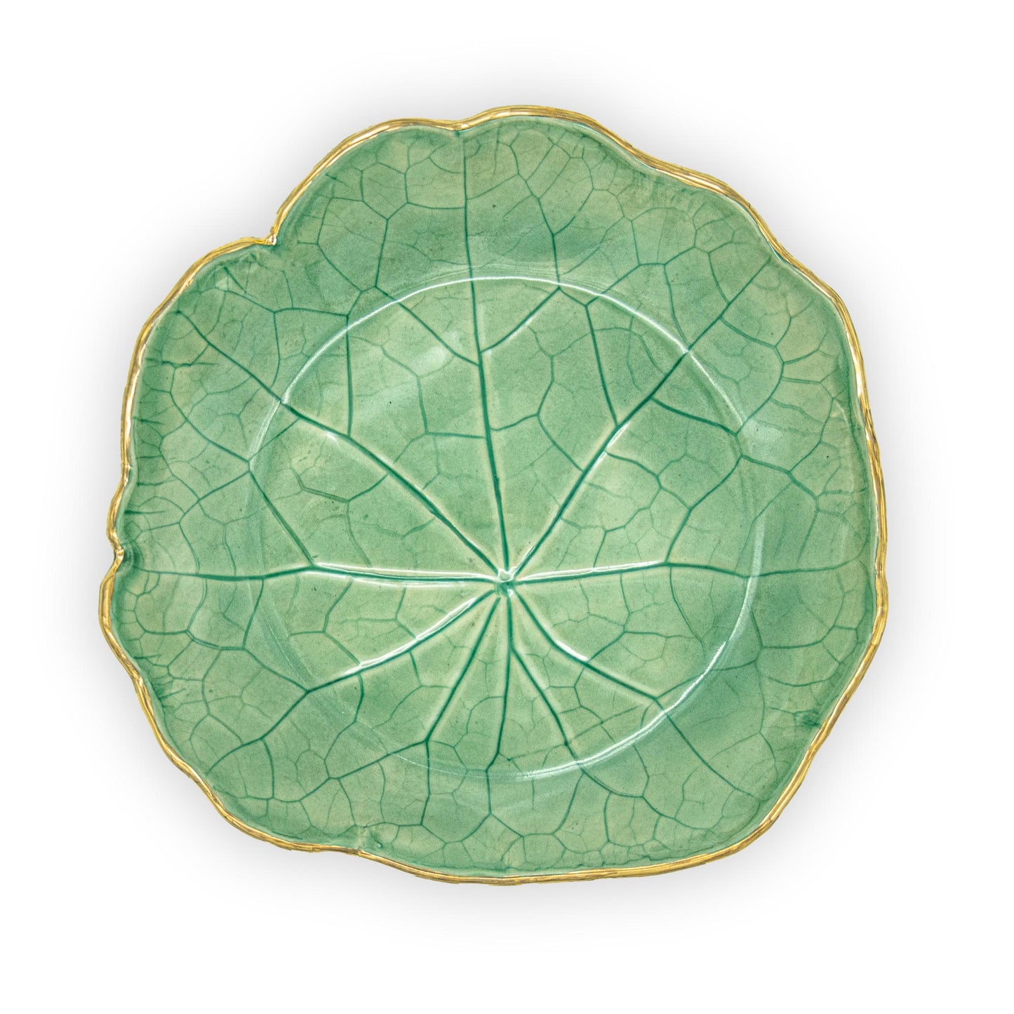 Ballad Ceramics Nasturtium Leaf Impression Medium Ceramic Dish in aqua