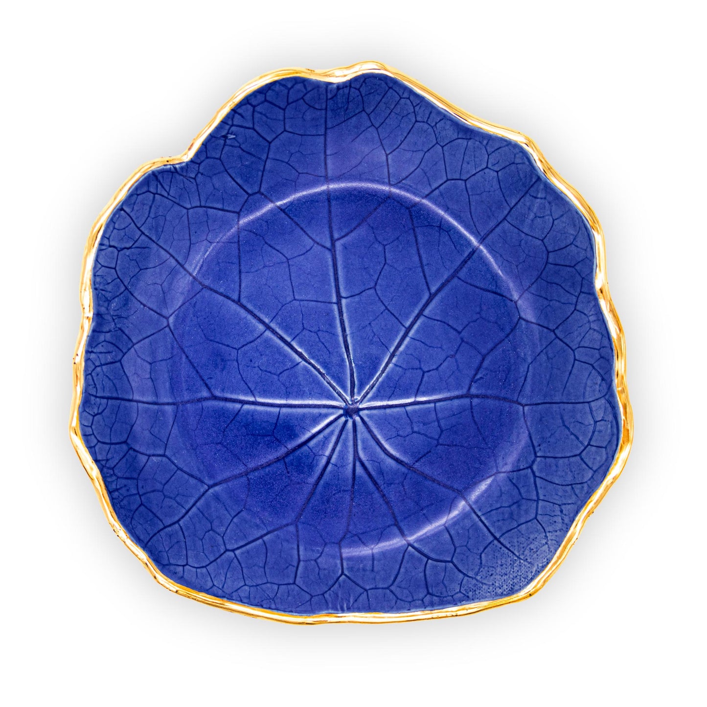 Ballad Ceramics Nasturtium Leaf Impression Medium Ceramic Dish in blue