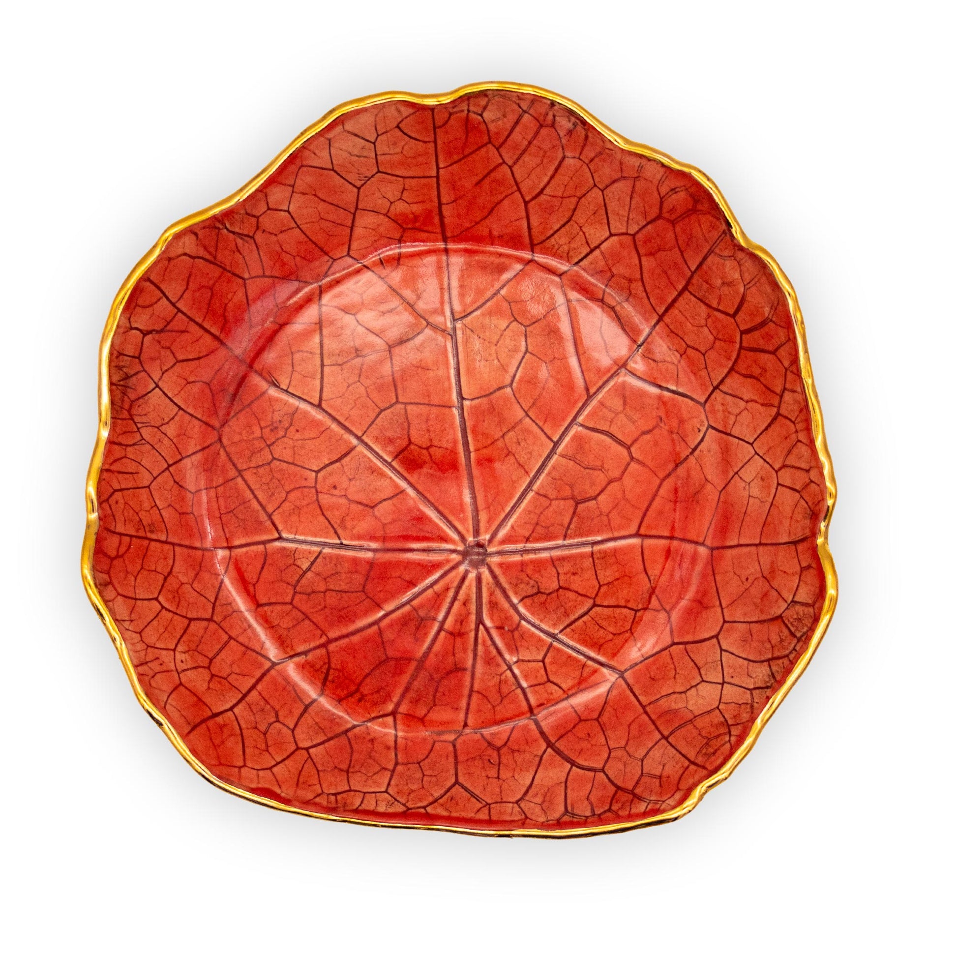 Ballad Ceramics Nasturtium Leaf Impression Medium Ceramic Dish in red