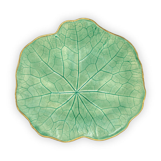 Ballad CeramicsNasturtium Leaf Impression Large Ceramic Plate in aqua