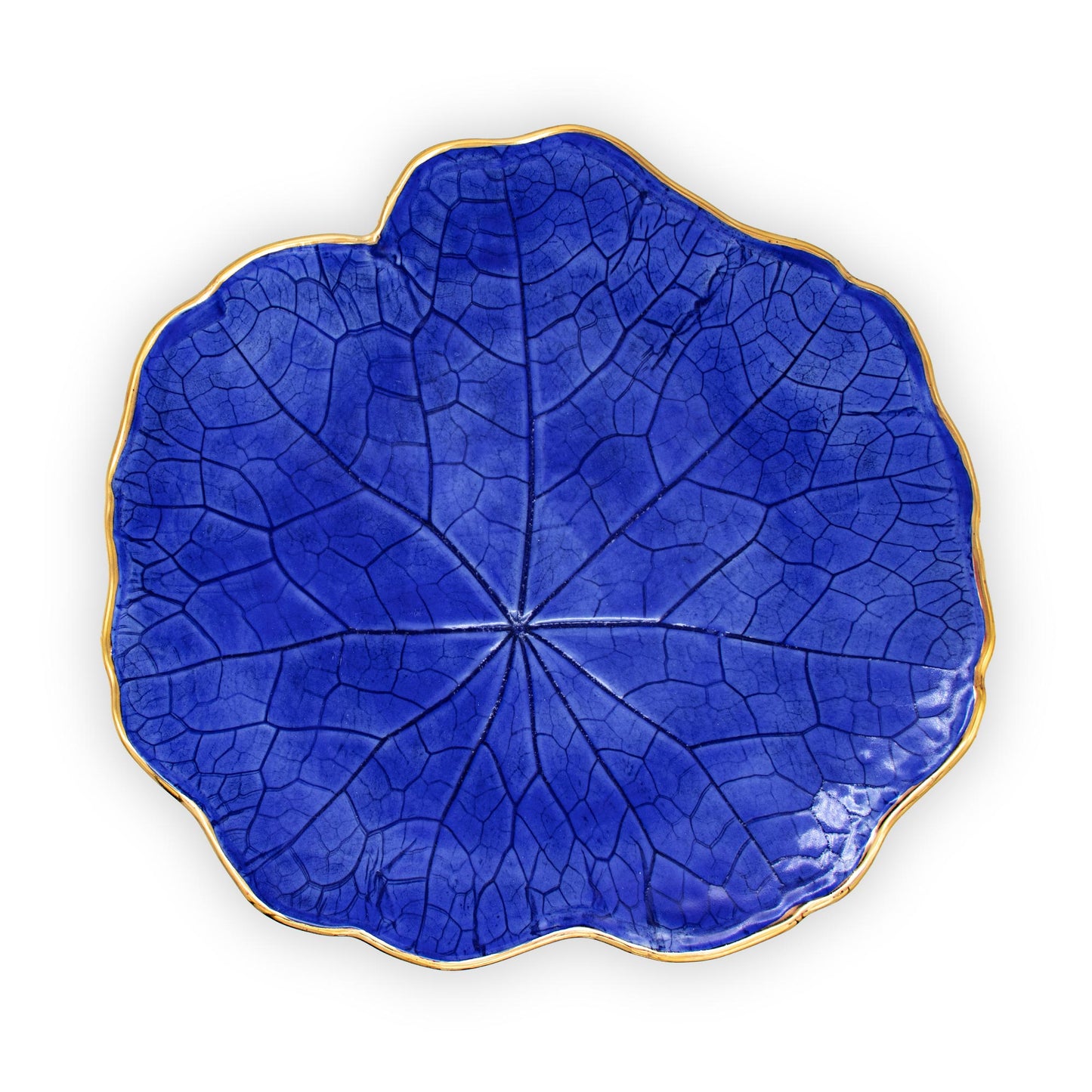 Ballad CeramicsNasturtium Leaf Impression Large Ceramic Plate in bllue